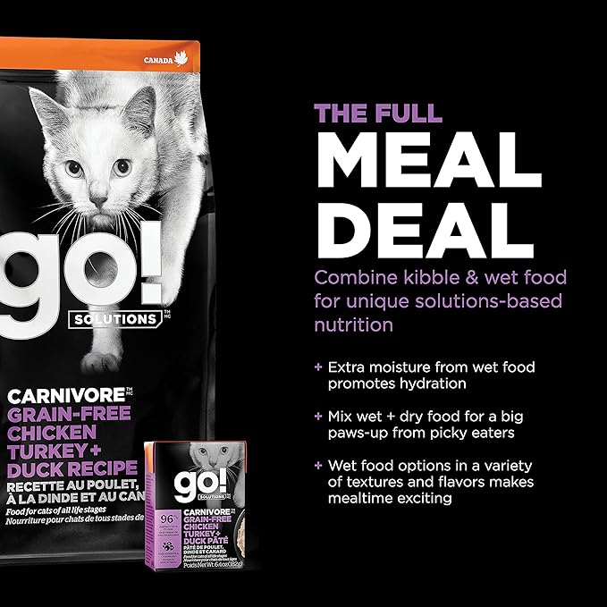Go! Solutions Carnivore, Grain-Free, Protein Rich Dry Cat Food, Chicken, Turkey and Duck Recipe, 8 lb Bag-PawvioPets