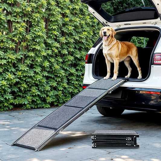Dog Ramp for Car, 63" Folding Pet Ramp for Large Dogs up to 200 lb, 17" Wide Car Ramp for Dog, Portable Pet Stair Ramp with Nonslip Rug Surface, Outdoor Dog Ramp for Truck SUV High Bed Couch-PawvioPets