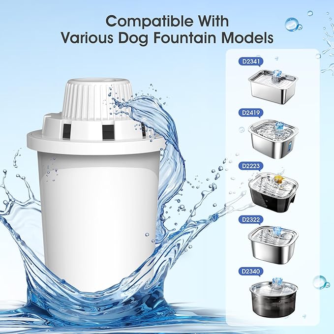 Dog Water Fountain Filters Replacement 4 Packs, 2 Months Set of Replacement Filter with 2 Sponges for PETNF Large Pet Dog Water Fountain Bowl Dispenser, Compatible with D2341/D2223/D2322/D2419 Models-PawvioPets