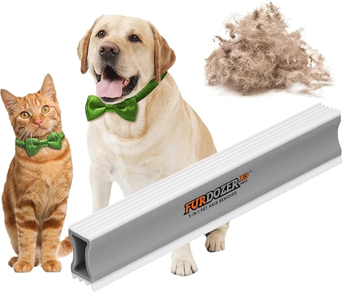FurDozer X3 MEGA Pet Hair Remover & Auto Detailing Tool - Cat & Dog Hair Remover for Carpet, Car Interior, Couch, Bedding, & Furniture - Reusable Pet Hair Removal Tool for Dog Fur & Lint, 10", Grey-PawvioPets