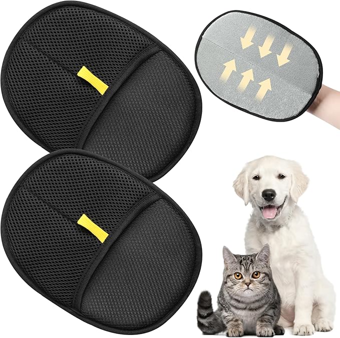 2Pcs Pet Hair Remover Glove,Static Pet Removal Gloves,Cat Grooming Gloves for Hair Removal,Reusable Double Sided Pet Hair Remover,for Couch,Furniture,Carpet,Curtain-PawvioPets