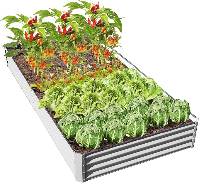 Domi Galvanized Raised Garden Bed, 8x4x1Ft Thickening Metal Planter Box for Vegetables Bottomless for Backyard Outdoor, 1" Deep w/ 228 Gallon Capacity - Silvery-PawvioPets
