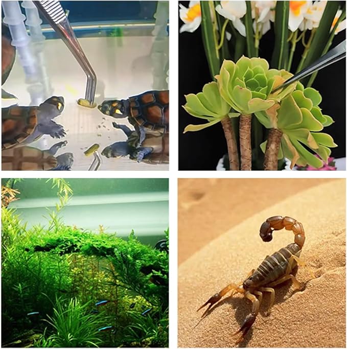 Feeding Tongs 2pcs Stainless Steel Aquarium Long Tweezers 27cm/10.6 inches Straight Curved Tweezers for Fish Tank Aquatic Plants Reptile Lizard Gecko Snake Spider Bird-PawvioPets