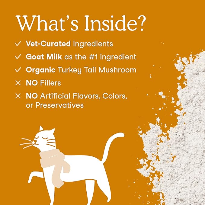 Fera Pets Immune Goat Milk for Dogs & Cats with Colostrum, Organic Turkey Tail Mushroom, & Probiotics - Improves Immune Response - for Picky Eaters - Powder - 60 TSP-PawvioPets