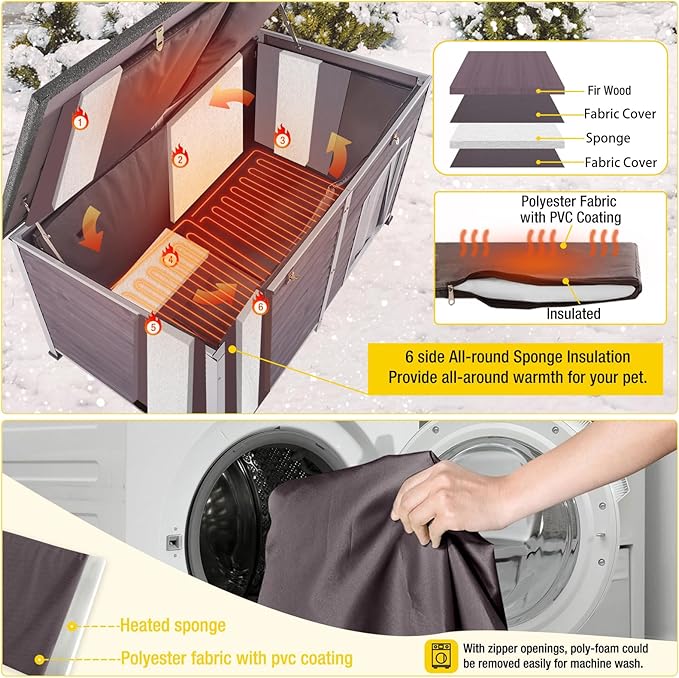 Aivituvin Dog House Insulated Outdoor Dog Kennel with Heated Liner for Winter 59" Extra Large Insulated Dog Cage with Heater,All-Around Iron Frame(Grey)-PawvioPets