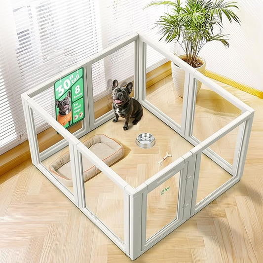 FXW AuraSpace Acrylic Indoor Unleashed Dog Playpen for Small and Medium Dogs, 30 Inch, 8 Panels, White-PawvioPets