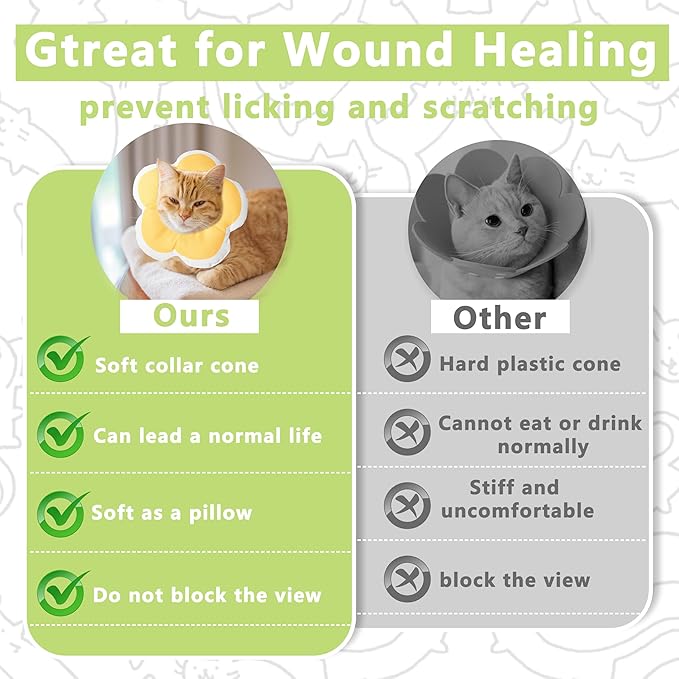 Cat Cone Collar Soft, Waterproof Cats Cones to Stop Licking After Surgery, Adjustable Soft Elizabeth Cats Collars for Wound Healing, Flower Shape Cat Recovery Collar (Green, Small)-PawvioPets