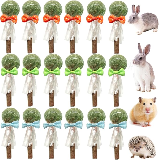 18-Pack Natural Alfalfa & Apple Wood Chew Lollipops for Small Pets - Healthy Dental Toys for Hamsters, Rabbits, Guinea Pigs, Chinchillas-PawvioPets