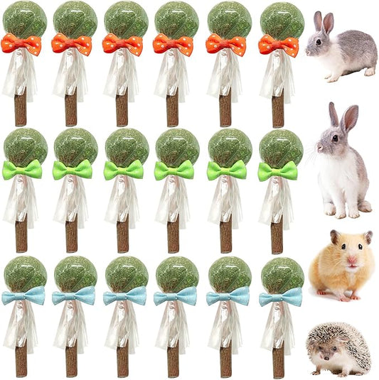18-Pack Natural Alfalfa & Apple Wood Chew Lollipops for Small Pets - Healthy Dental Toys for Hamsters, Rabbits, Guinea Pigs, Chinchillas-PawvioPets