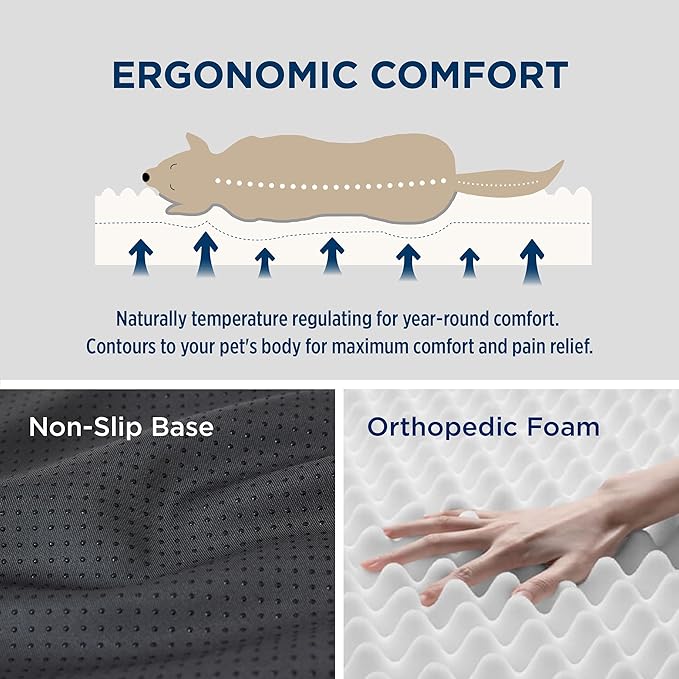 Bedsure Self Warming Dog Bed for Large Dogs - Orthopedic Waterproof Puppy Beds with Removable Washable Cover, Egg Crate Foam Pet Mat, Suitable for Pet Up to 65 lbs-PawvioPets