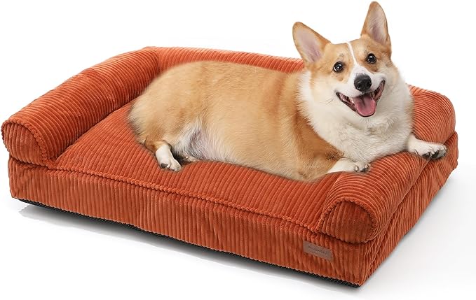 FUKUMARU Cute Dog Bed, Fluffy Dogs Couch with TPU Layer Keeping Lining Dry, Pet Sofa Medium Size Dog Easy to Care, Warm Cat Bed with Removable Zipper Cover, 36inch, Large, Orange-PawvioPets
