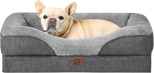 EHEYCIGA Memory Foam Dog Bed for Medium Size, Orthopedic Dog Sofa with Sides and Waterproof Liner, Washable Bolster Pet Bed Couch with Removable Cover, 30x20x6.5 Inch, Grey-PawvioPets
