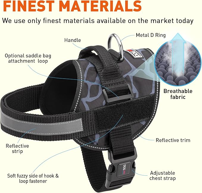 Dogline Dog Harness, Reflective No-Pull Adjustable Vest with Handle for Walking, Training, Breathable, No - Choke Harness for Small, Medium or Large Dogs Room for Patches Girraffe Grey S 18"-24"-PawvioPets