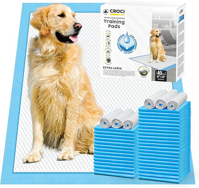 CROCI Puppy Pads 30x36in with Adhesive Tabs, Dog Pads Extra Large Super Absorbent Up to 8 Cups, Disposable (40 Counts)-PawvioPets