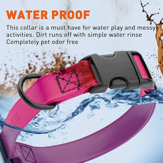 Dogline Biothane Waterproof Dog Collar with Quick Release Buckle Strong Coated Nylon Webbing with Odor- Proof for Easy Care Easy to Clean Fits Small Medium Large Dogs, Magenta Pink 1" W 15-23" L-PawvioPets