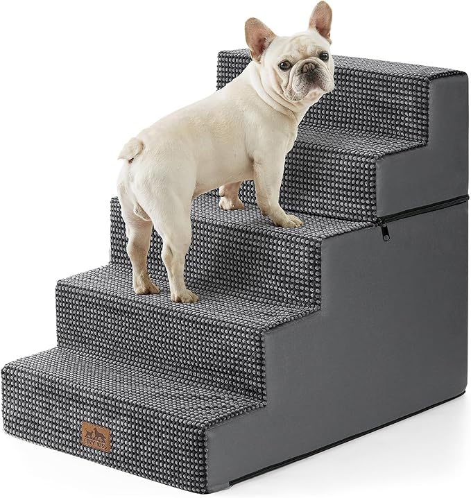 Dog Stairs for Small Dogs, 5 Tier Removable Wider Pet Stairs for Couch and Bed, 23.6" H Non-Slip Dog Steps for Puppies and Old Cats with Support Board, 29.5x19.7x23.6 inch, Dark Grey-PawvioPets