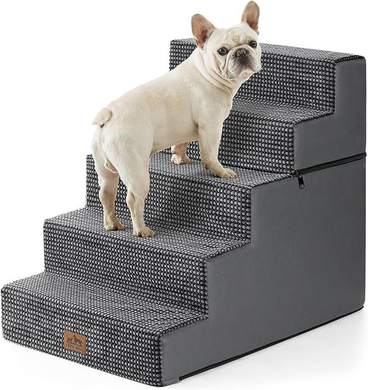 Dog Stairs for Small Dogs, 5 Tier Removable Wider Pet Stairs for Couch and Bed, 23.6" H Non-Slip Dog Steps for Puppies and Old Cats with Support Board, 29.5x19.7x23.6 inch, Dark Grey-PawvioPets