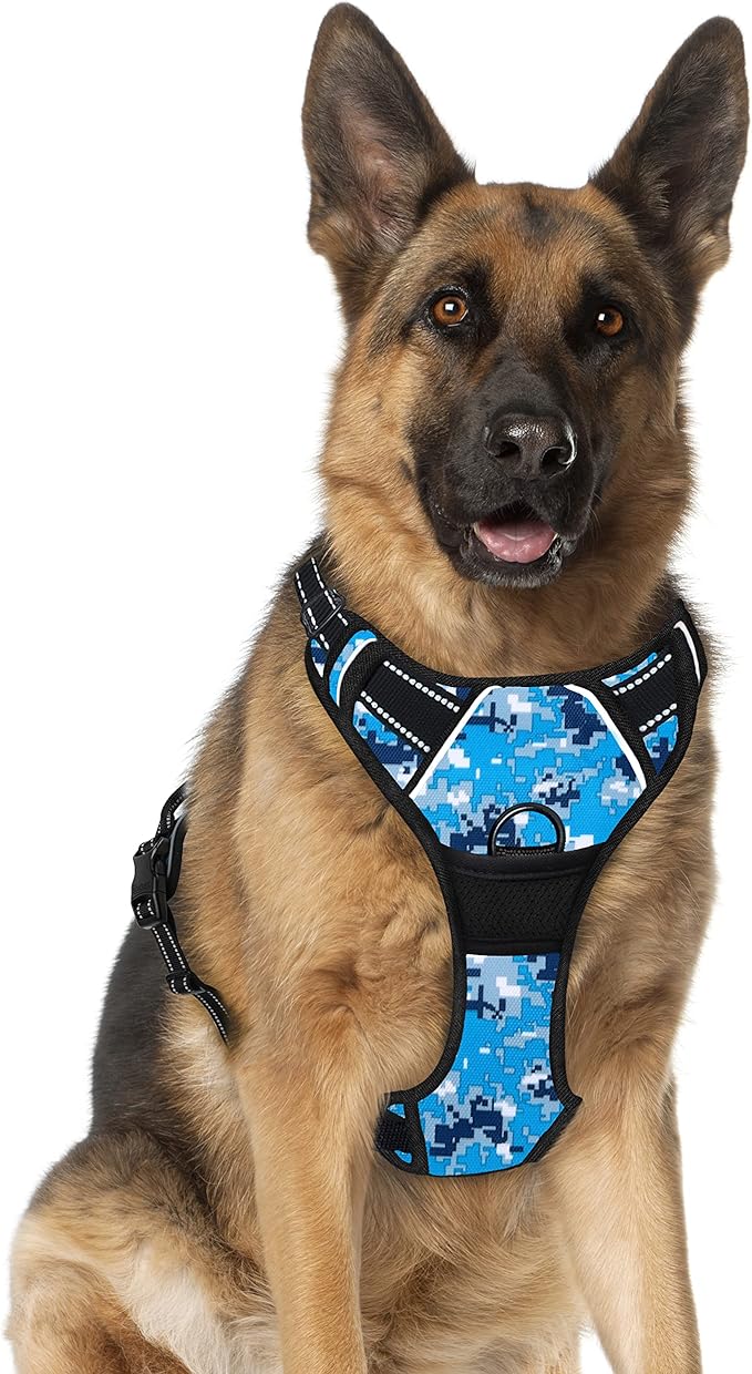 BARKBAY No Pull Dog Harness Large Step in Reflective Dog Harness with Front Clip and Easy Control Handle for Walking Training Running(Blue camo,XL)-PawvioPets