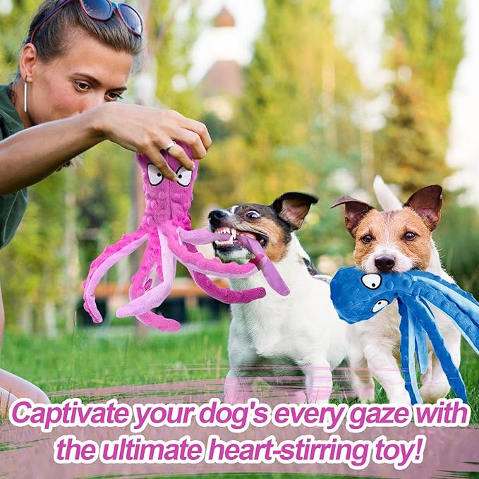 Alphatool Squeaky Dog Toys - 2pcs Soft Plush Chew Crinkle Puppy Toys to Keep Them Busy, Octopus No Stuffing Interactive Essentials for Teething Small Medium Pets Dogs Gifts-PawvioPets