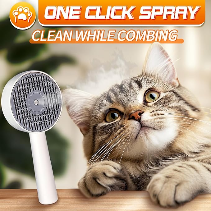 3 in 1 Cat Steam Brush, Self-Cleaning Anti-Static Pet Spray Hair Removal Comb for Cats with Release Button and Tank, Rechargeable Steam Brush for Shedding, Massage and Cleaning-PawvioPets