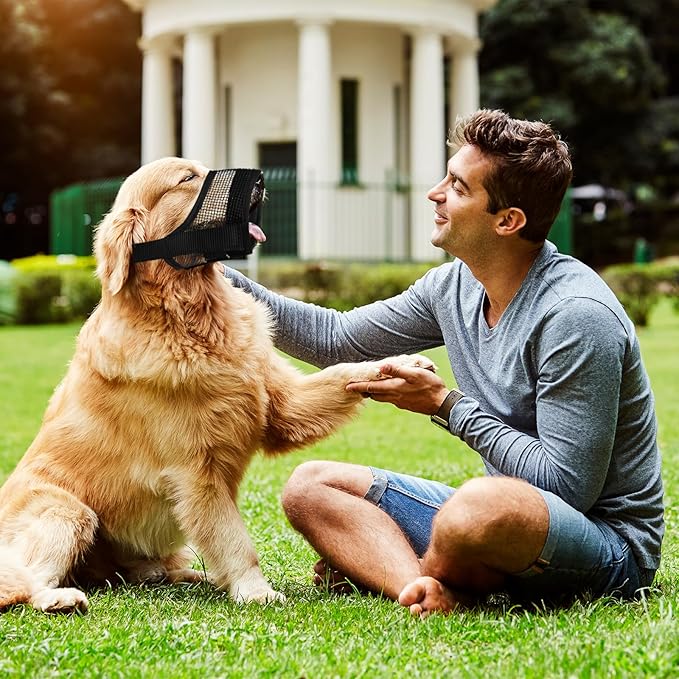 Dog Muzzle, Soft Mesh Muzzle for Medium Sized Dog Mouth Guard, Breathable Adjustable Muzzles to Prevent Biting, No Bark Muzzle for Dogs Allow Panting Drinking (Black, M)-PawvioPets