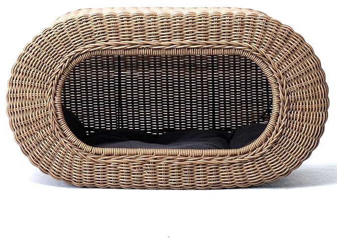 Fun Stackable Wicker Cat Hideaway House - Interactive Play Rattan Cat House for Indoor Cats Kitty, Pet Friendly Top/Side House Entry, Cat Bed Enclosed-PawvioPets