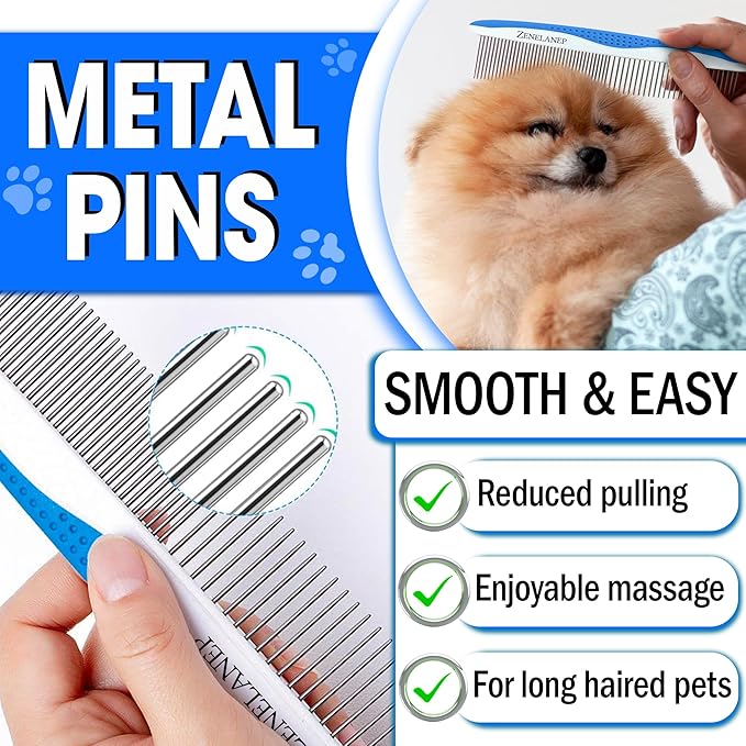 Dog Grooming Comb for Matting – Metal Dematting Comb with Stainless Steel Teeth & Non-Slip Handle (Style 1)-PawvioPets