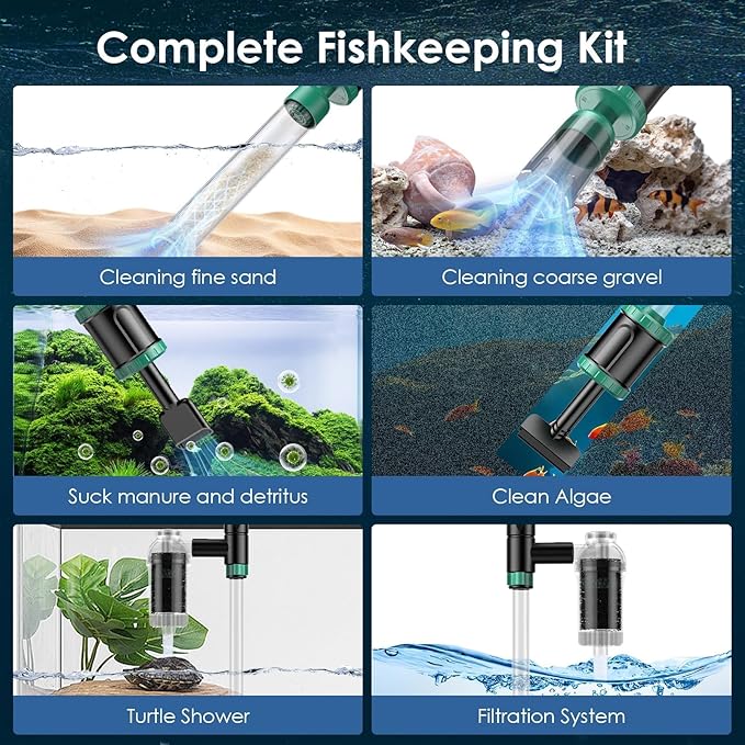 AKKEE Aquarium Vacuum Gravel Cleaner, 8 in 1 Multifunctional 36W Fish Tank Gravel Cleaner Vacuum for Water Changer Wash Sand Water Filter Circulation Waterproof Aquarium Vacuum Cleaner Timed Off-PawvioPets
