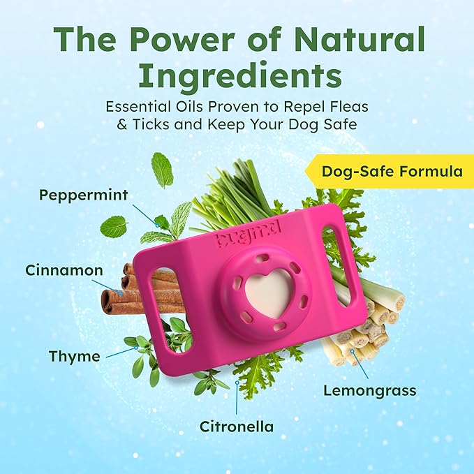 BugMD Paw Guardian Flea and Tick Prevention Pendant for Dogs with AirTag Holder | Plant-Powered Flea & Tick Control for Dog Collars Harnesses | Dog Tag with Air Tag Holder - Pink-PawvioPets