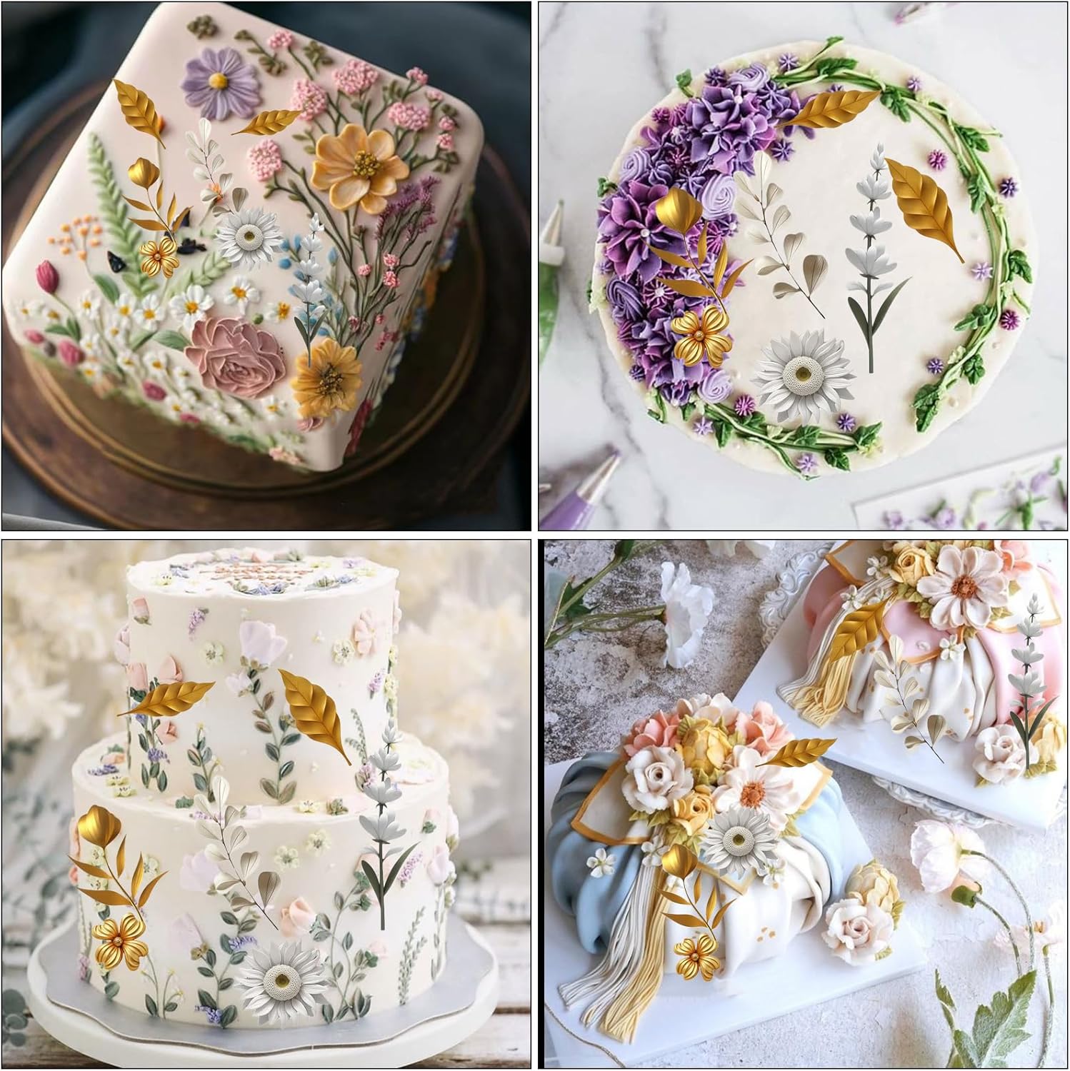 1 Pcs Flower Fondant Mold for Cake Decoration, Leaf Chocolate Silicone Mold, Exquisite Flower and Leaf Shape is Perfect for Wedding Desserts, Candy, Sugar Craft, Gum, Resin, Clay