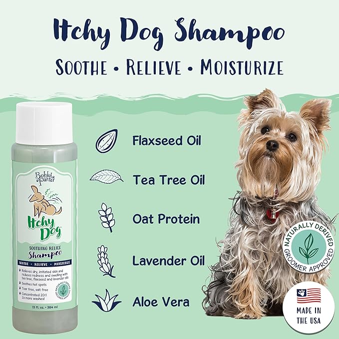 Bobbi Panter Dog Shampoo - Made in USA - All Natural Formula for Itch Relief & Soothing Skins, Concentrated 16:1 for Professional Groomers - Green Apple Scent, 13 Oz (Case of 12)-PawvioPets