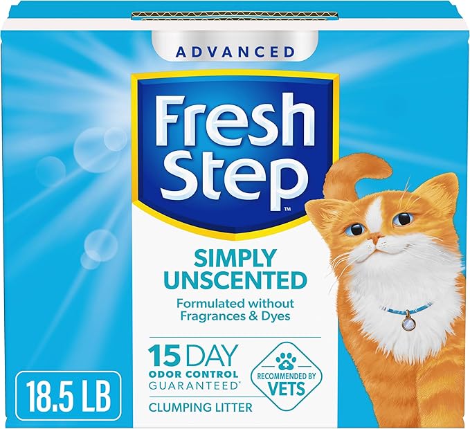 Fresh Step Advanced Simply Unscented Clumping Litter, Fresh Step Unscented Cat Litter Fights Odor on Contact, 18.5 lb. Box-PawvioPets