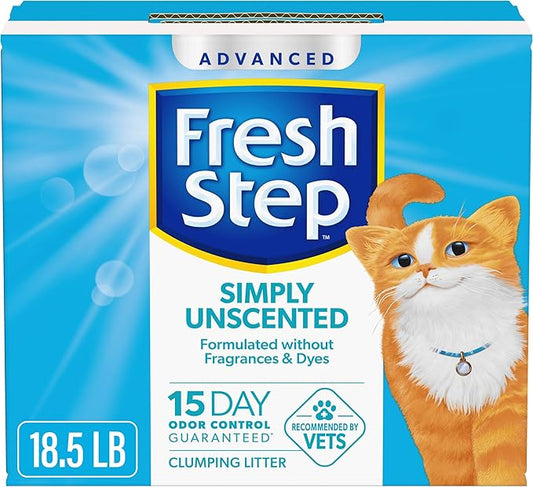 Fresh Step Advanced Simply Unscented Clumping Litter, Fresh Step Unscented Cat Litter Fights Odor on Contact, 18.5 lb. Box-PawvioPets