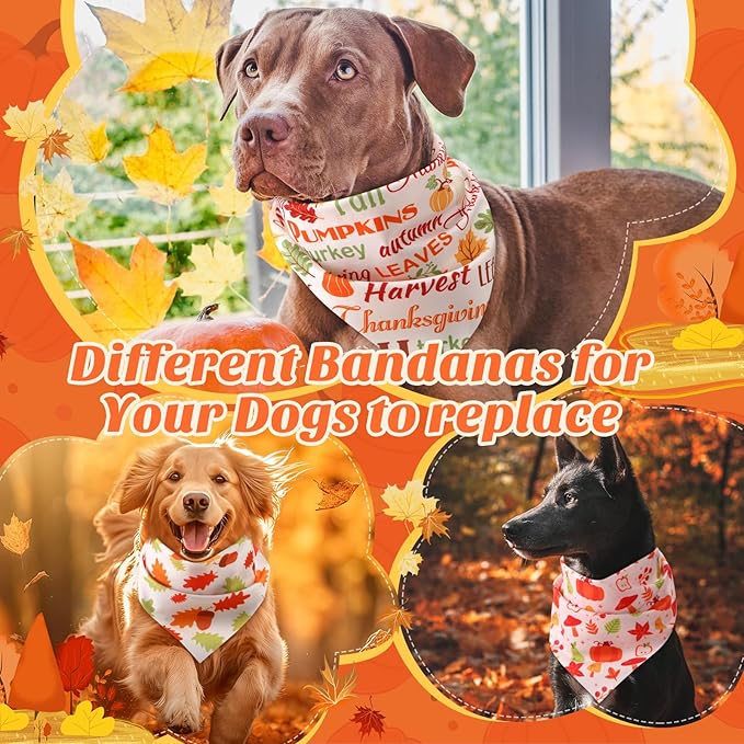 Abbylike 50 Pcs Fall Dog Bandanas Bulk Pumpkin Bandanas for Dogs Triangle Kerchief Bibs Scarf for Small Medium Large Pets Autumn Thanksgiving Costume Accessories, 25 Styles (31.5 x 21.7 x 21.7 Inch)-PawvioPets