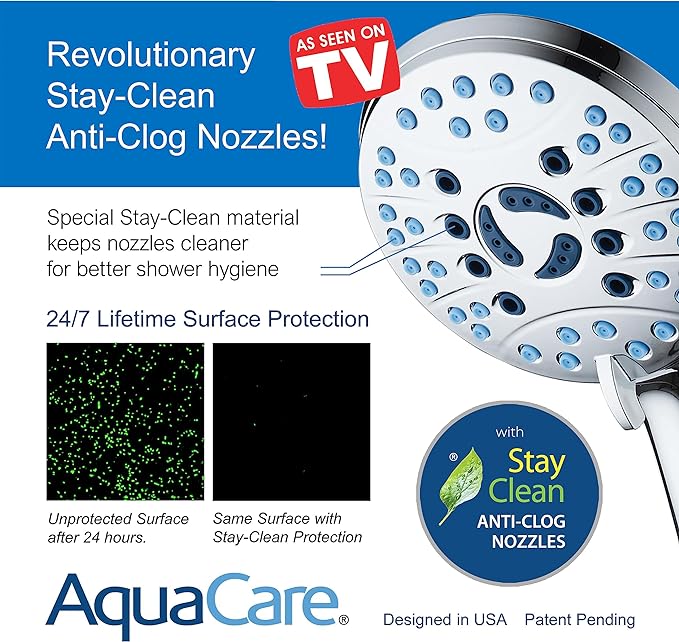 AquaCare High Pressure 8-mode Handheld Shower Head - Anti-clog Nozzles, Built-in Power Wash to Clean Tub, Tile & Pets, Extra Long 6 ft. Stainless Steel Hose, Wall & Overhead Brackets-PawvioPets
