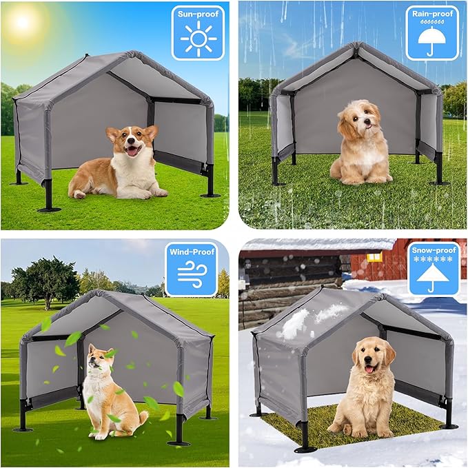 Dog Shade Shelter Outdoor Tent for Small Medium Dogs, Waterproof Sun Protection Pet House for Dogs, Small Animals and Livestock, Pet Canopy with Upgraded Doors and Ground Nails-PawvioPets