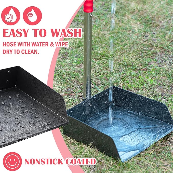 Dog Pooper Scooper Set, Pooper Scooper for Dog, Heavy Duty Stainless Steel Rake with Extra Large Tray & Spade No Bending Clean Up for Pet Waste Removal, for Grass, Dirt Or Gravel.-PawvioPets