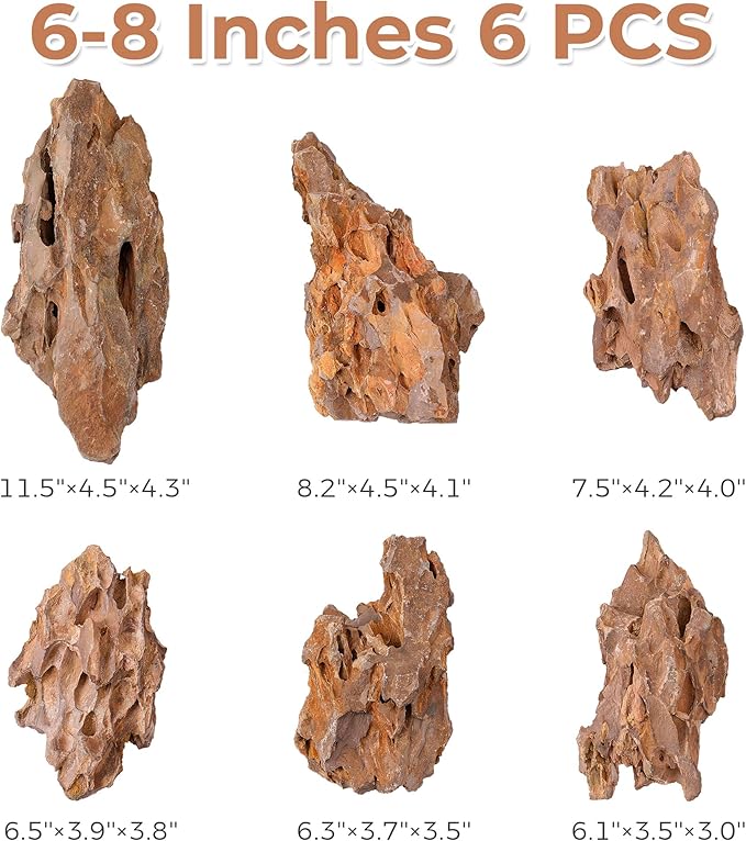 6-8 Inches Natural Dragon Stone 6 PCS Aquarium Rocks for Aquascaping, Aquarium Landscaping, Terrariums, Fish Tank Decoration, Vivariums, Paludarium, Reptile and Amphibian Enclosures-PawvioPets