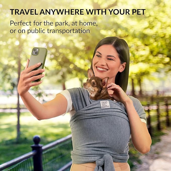 Dog Sling Carrier for Small Dogs - Anti-Anxiety Cat Sling, Puppy Pouch - Pet Sling in Gray Black Blue Green Pink Yellow (Gray, Standard)-PawvioPets