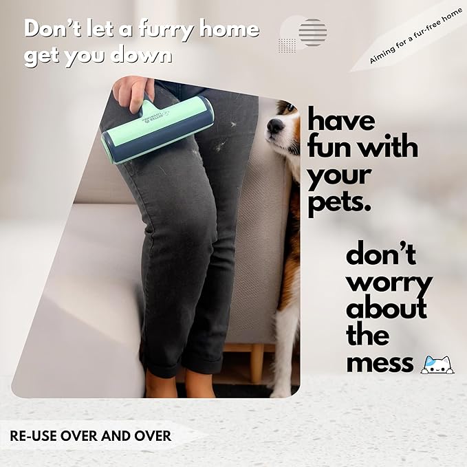 Reusable Pet Hair Remover-Lint Roller for Couch, Furniture, Carpet, Clothing and Bedding, Eco-Friendly Cat and Dog Hair Remover, Portable Pet Hair Removal Tool in Mint Green-PawvioPets