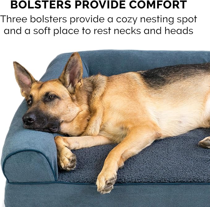 Furhaven Orthopedic Dog Bed for Large Dogs w/ Removable Bolsters & Washable Cover, For Dogs Up to 95 lbs - Sherpa & Chenille Sofa - Orion Blue, Jumbo/XL-PawvioPets