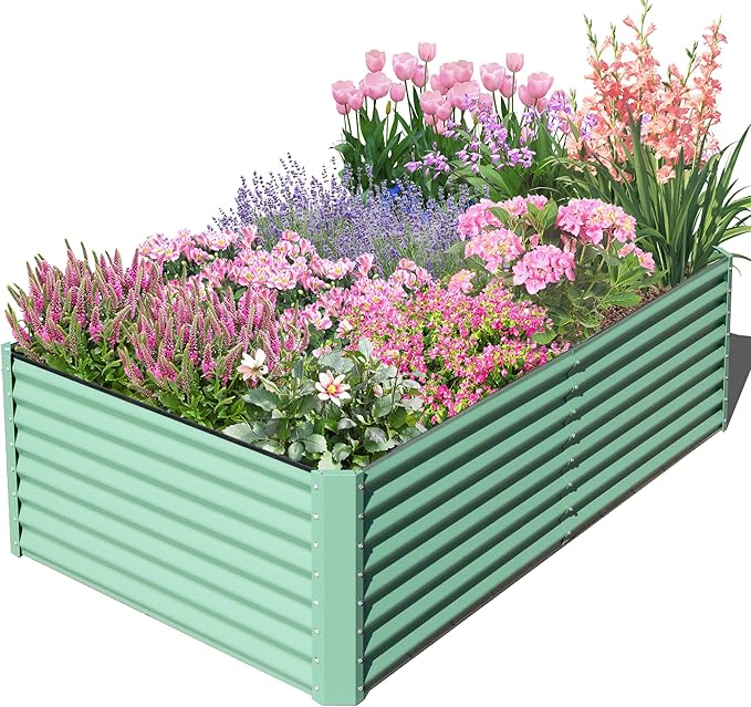 Domi Raised Garden Beds Outdoor, 8x4x2ft Thickening Tall Metal Rectangular Deep Root Box Planter for Vegetables, Flowers, Herbs, and Succulents 2" Deep w/ 456 Gallon Capacity - Green-PawvioPets