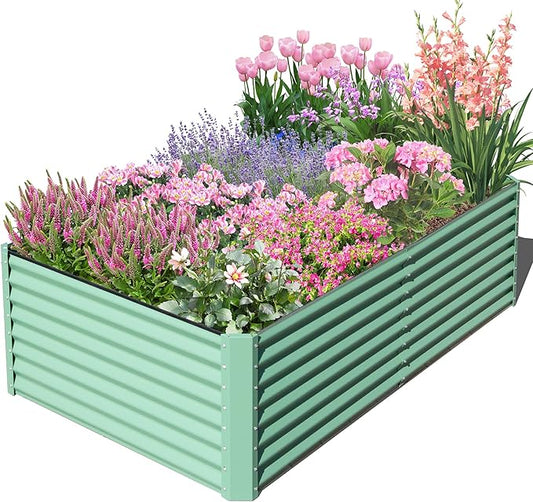Domi Raised Garden Beds Outdoor, 8x4x2ft Thickening Tall Metal Rectangular Deep Root Box Planter for Vegetables, Flowers, Herbs, and Succulents 2" Deep w/ 456 Gallon Capacity - Green-PawvioPets