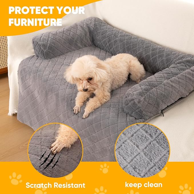 Calming Dog Couch Bed for Large Dogs, Durable Fluffy Fuzzy Dog Mat, Sofa Dog Bed Mats with Removable Washable Cover, Perfect for Small, Medium Dogs and Cats-PawvioPets