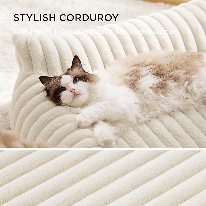Bedsure Cute Cat Couch for Pets - Fluffy Small Dog Sofa with Premium Soft Corduroy Fleece, Pet Sofa with Removable Washable Cover, Supportive Dog Couch Bed for Small Medium Dogs, 30inch, Cream-PawvioPets
