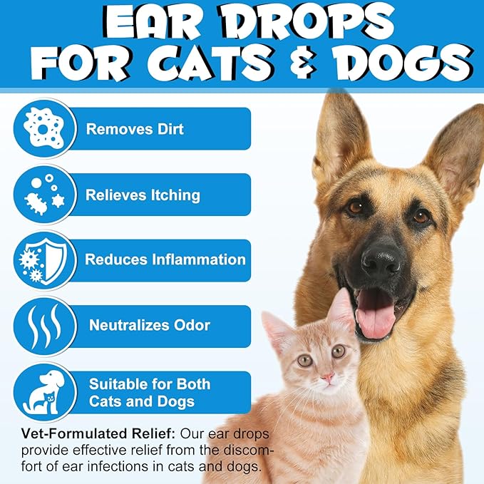 Dog & Cat Ear Infection Treatment Drops, Pets Ear Cleaning Drops with 1% Hydrocortisone for Dog & Cats Yeast Infection, Itchy Ear Relief, Pet Ear Care Supplies for Dogs & Cats -2fl oz-PawvioPets
