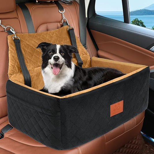 Dog Car Seat for Large Medium Dogs,Washable Pet Car Seat Under 55 lbs or 2 Small Dogs,Dog Booster Seat with Thick Cushion,2 Safety Leashes Travel Car Dog Bed-PawvioPets