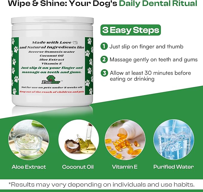 Dog Teeth Cleaning Wipes, Fights Plaque, Freshens Breath & Promotes Gum Health, No-Rinse Finger Toothbrush, Gentle & Naturally Safe, Completes Your Dog Tooth Brushing Kit, 50 Count-PawvioPets