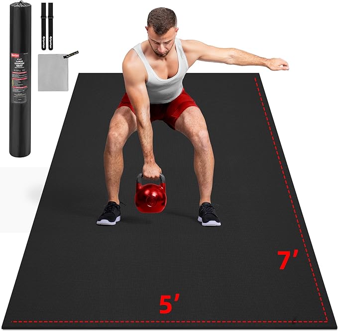 Extra Large Exercise Mat, 10'x6'/9'x6'/8'x6'/7'x5'/6'x4' (8mm/10mm) Thick Workout Mat for Home Gym Flooring, Garage, Shoe-Friendly, High-Density, MMA, HIIT, Weight Lifting, Cardio&Strength-PawvioPets