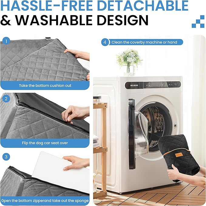 Dog Car Seat for Medium Dogs - Pet Car Seat with 2 Safety Straps & Waterproof Padding, Portable Pet Carrier for Cars, Trucks & SUVs, Comfortable Booster Bed for Pets Up to 55lbs (Black/Grey)-PawvioPets